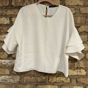 Elegant White Ruffle Sleeve Top